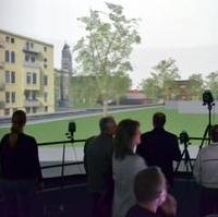 Bild vergrößern:Beim Besuch des VDTC durch die Fraktion gab es im sogenannten Elbe Dom noch die Gelegenheit für einen virtuellen Rundgang durch Magdeburg