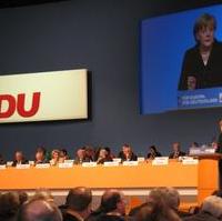 Bild vergrößern:Die Bundeskanzlerin und Bundesvorsitzende der CDU, Dr. Angela Merkel MdB, während Ihrer Rede auf dem Bundesparteitag in Leipzig.