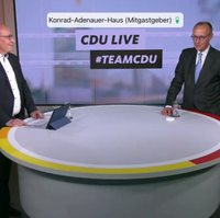 Bild vergrößern:Am 29. April gab es eine digitale Diskussionsrunde für CDU-Mitglieder mit dem Vorsitzenden Friedrich Merz MdB (r.)