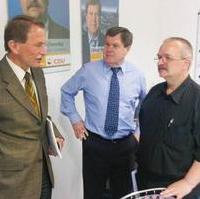Bild vergrößern:Die Magdeburger CDU-Landtagsabgeordneten Jürgen Scharf, Dieter Steinecke und Wigbert Schwenke am Rande einer Dienstberatung (v.l.n.r.)