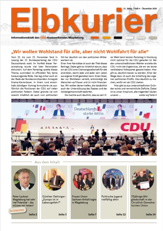 Die neuste Ausgabe des Elbkuriers steht unter https://www.cdu-magdeburg.de/upload/kreisverband/dokumente/elbkurier/2019-04.pdf zum download bereit.