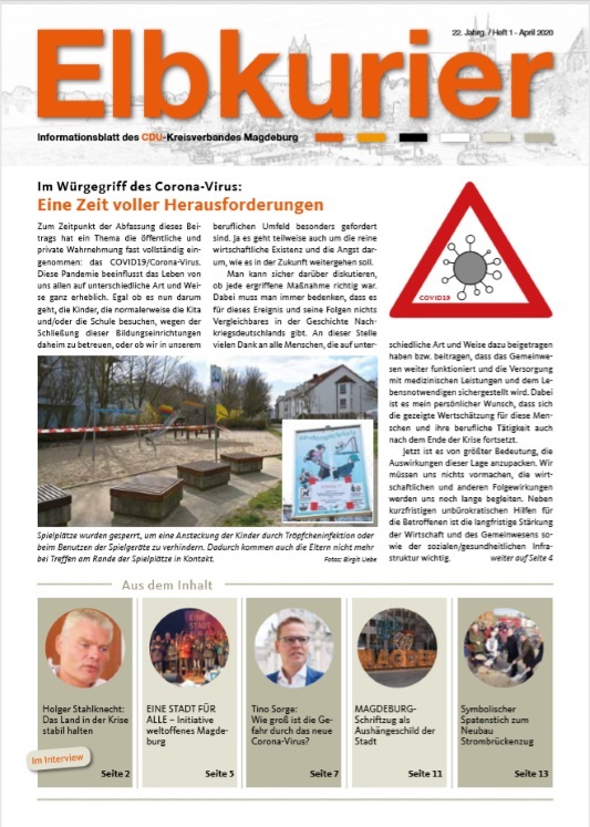 Die Ausgabe 01/2020 der Magdeburger CDU-Zeitschrift Elbkurier ist nun unter https://bit.ly/2VhKqm0 online verfügbar.