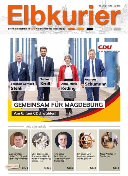 Unter https://bit.ly/3omz7ab findet man die Ausgabe 2/2021 der CDU-Zeitschrift Elbkurier online. 