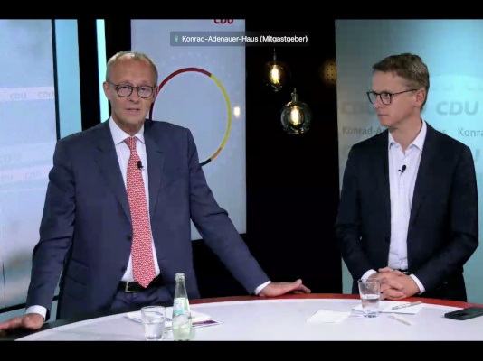 CDU-Bundesvorsitzender Friedrich Merz MdB und Generalsekretär Carsten Linnemann MdB beim CDU live am 18.09.2023.