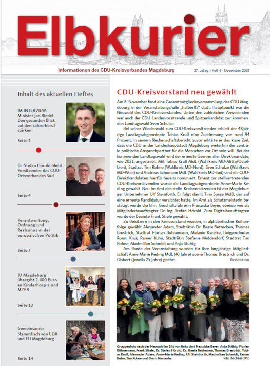 Die neuste Ausgabe des CDU-Elbkuriers findest  man unter https://t1p.de/7zcj5